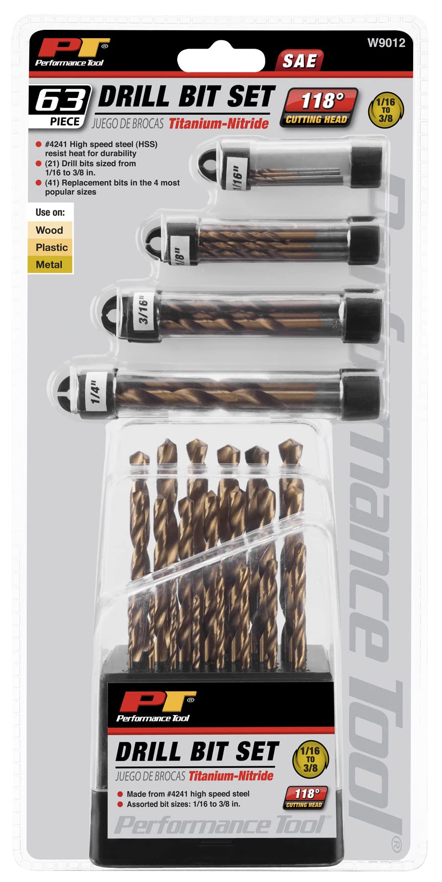 W9012 Performance Tool 63pc Titanium Drill Bit Set