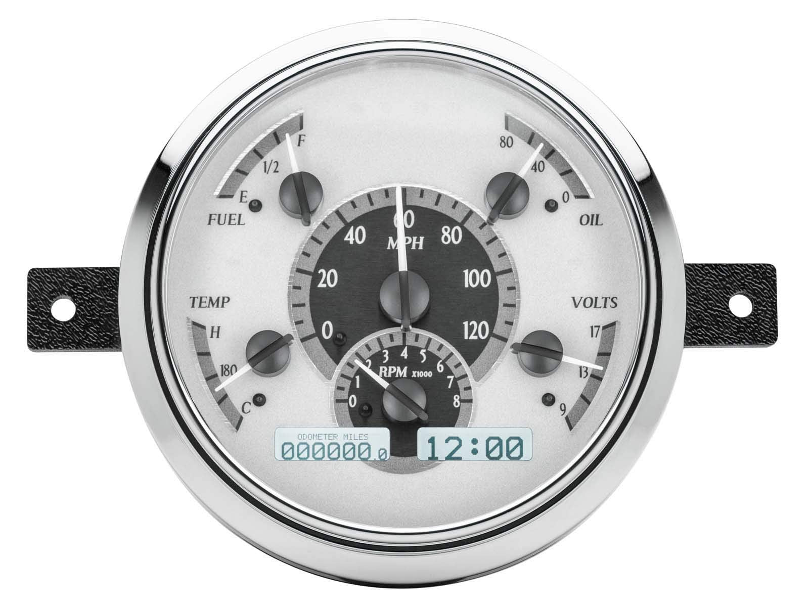 Dakota Digital VHX-49F-S-W Analog Dash Gauges System Compatible with 1949-50 Ford Car Silver Alloy White Backlighting