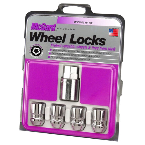 Chrome Wheel Lock Set McGard 24157, Cone Seat, M12x1.5 Thread, 13/16 Key Hex