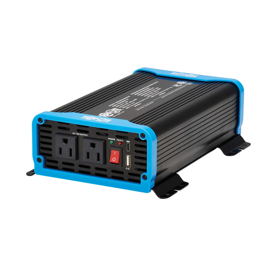 600W Tripp Lite Compact Pure Sine Wave Power Inverter, 3 Outlets, 1 USB + 1 USB-C Charging Ports, Remote Control via RJ12 Telephone Cable, Included Mounting Brackets, 2-Year Warranty (PINV600SW-120)
