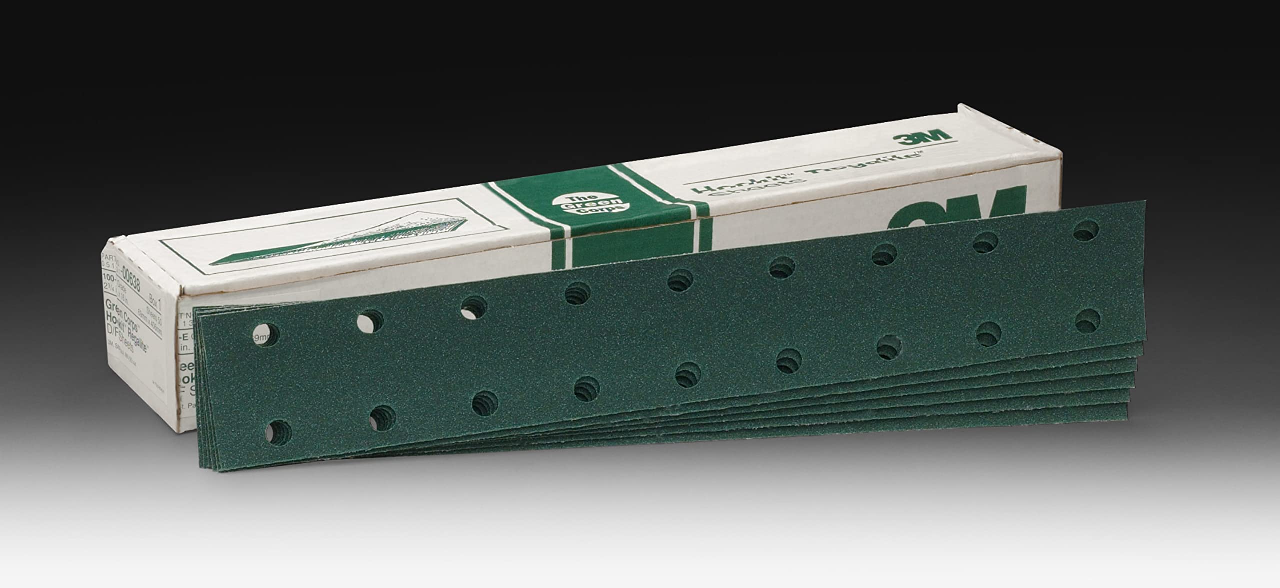 3M Hookit Green Corps Sheet, 00539, 80, 2-3/4 in x 16-1/2 in, 50 Sheets per Carton