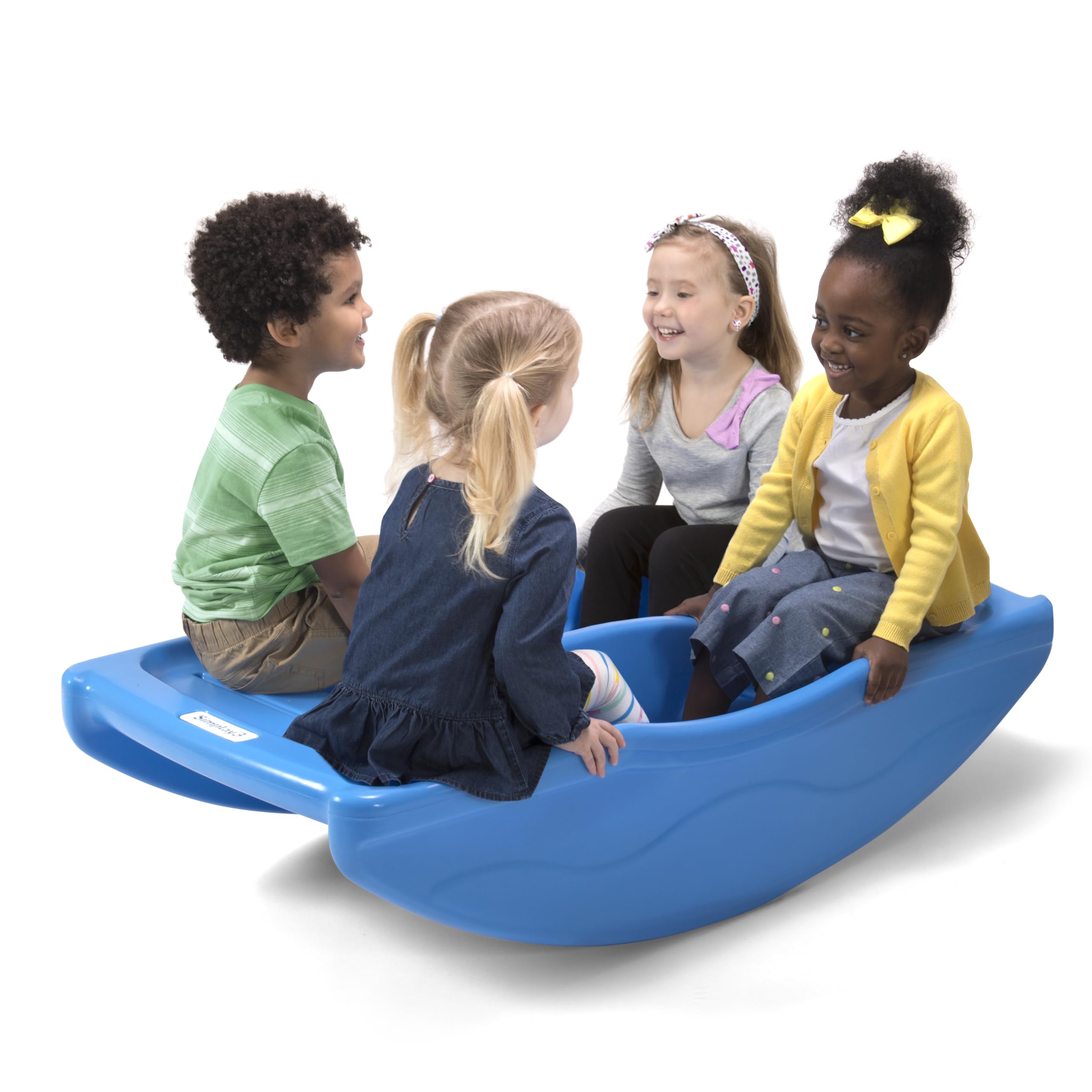 Simplay3 Rock and Roll Two Sided Teeter Totter Seesaw and Climbing Bridge, Fits up to Four Kids and Children for Rocking and Climbing - Indoor/Outdoor, Made in USA (Blue)