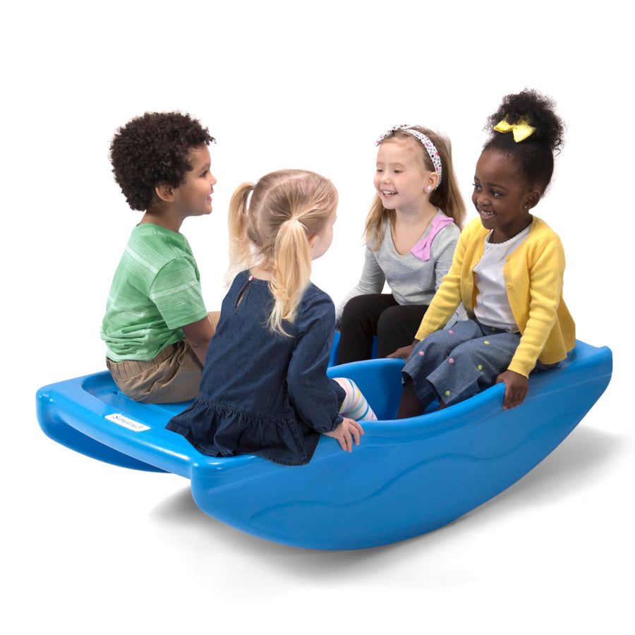 Simplay3 Rock and Roll Two Sided Teeter Totter Seesaw and Climbing Bridge, Fits up to Four Kids and Children for Rocking and Climbing - Indoor/Outdoor, Made in USA (Blue)