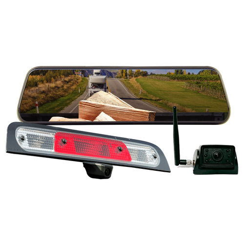 Wireless Transparent Trailer System Brandmotion w/ Dual Rear Cameras and Display Mirror Compatible with RAM 1500 (2009-2018) and Heavy Duty (2010-Current) - Edge to Edge Image Mirror - Easy Install