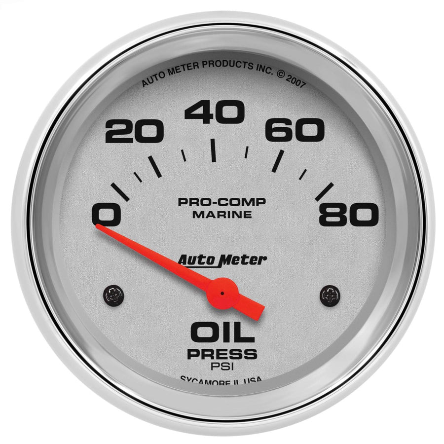 Oil Pressure AutoMeter Gauge, 2 5/8", 80Psi, Electric, Marine Chrome (200747-35)