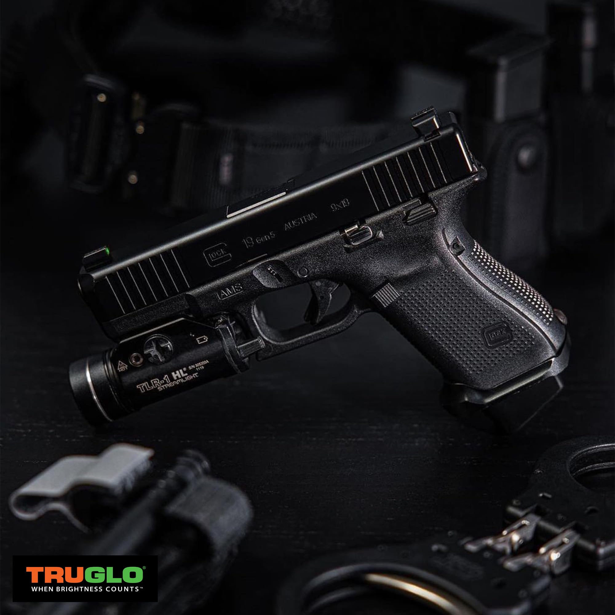 TruGlo Compact Tritium Pro Glow in The Dark Front and Rear Gun White Sight with Focus Lock Ring Compatible with Glock Handgun Models, Black