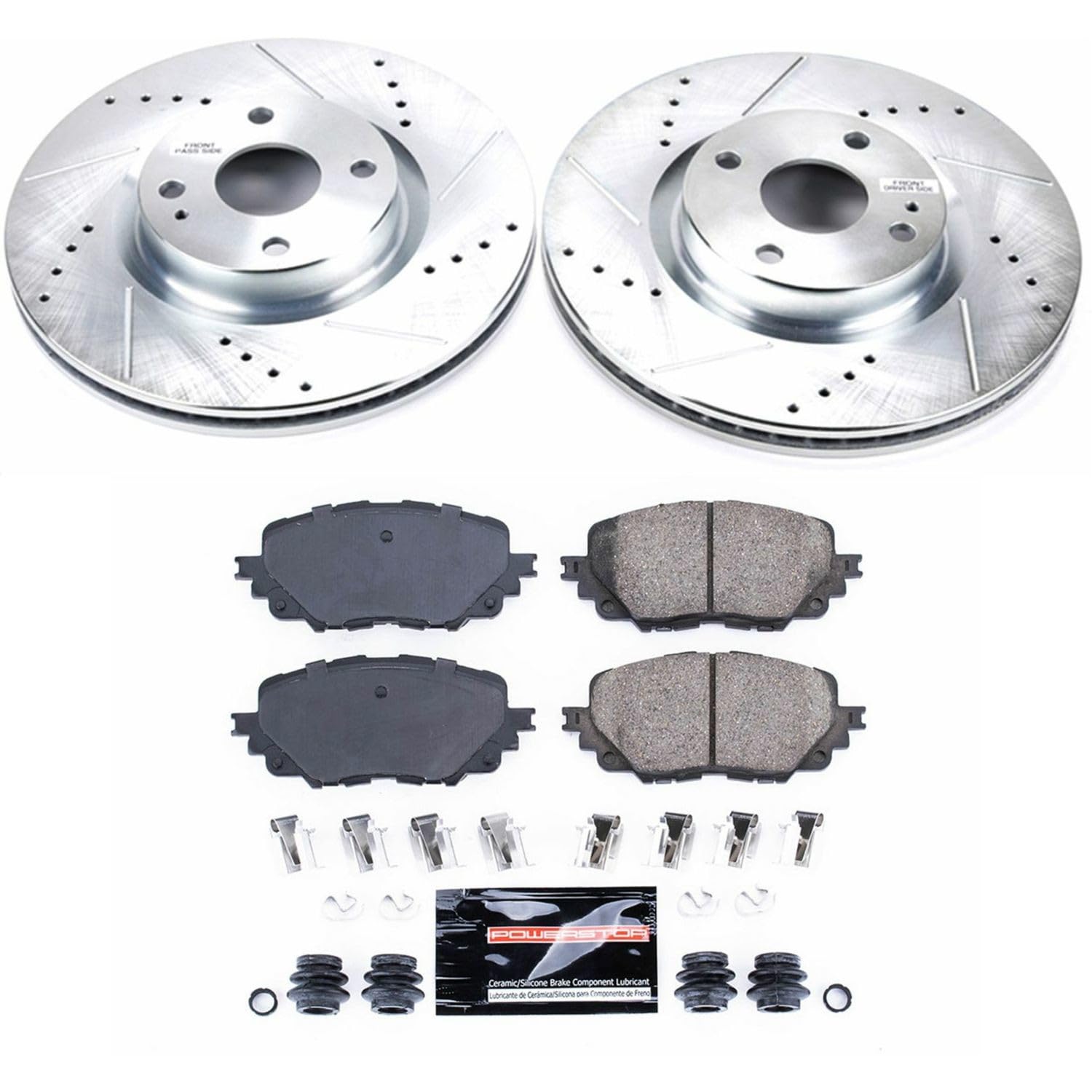 Power Stop K7358 Z23 Carbon Fiber Brake Pads with Drilled & Slotted Brake Rotors Kit For Fiat 124 Spider 2017-2020, Mazda MX-5 Miata 2016-2022 [Model Specific]