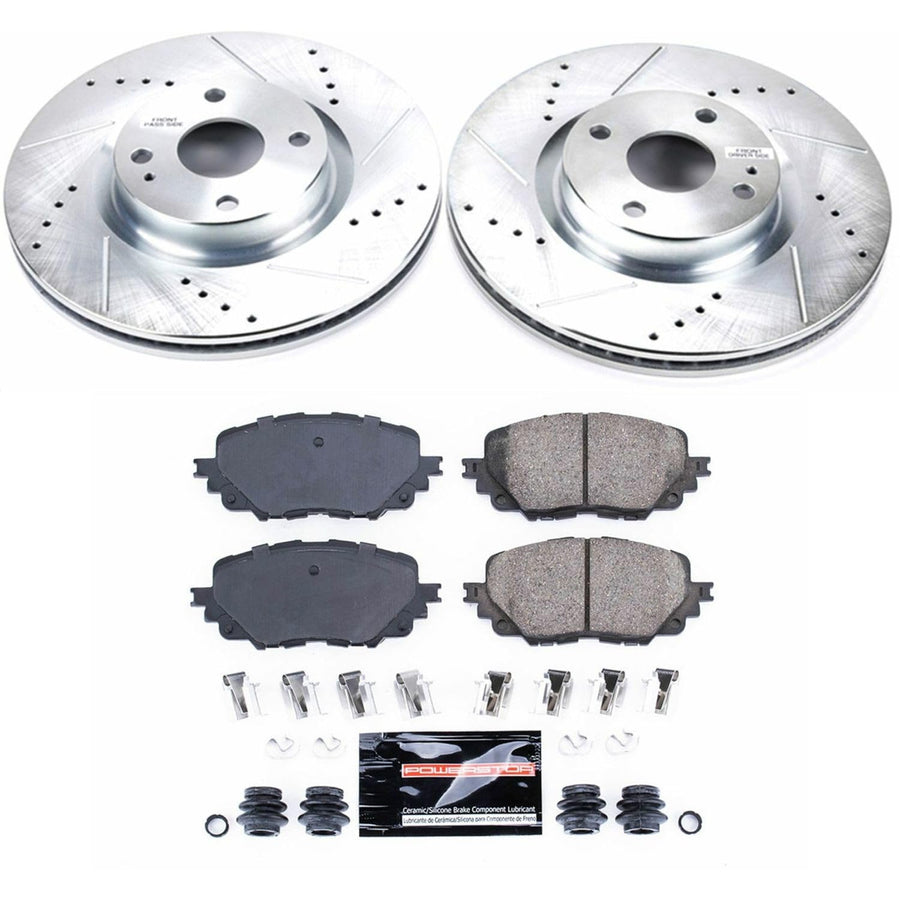 Power Stop K7358 Z23 Carbon Fiber Brake Pads with Drilled & Slotted Brake Rotors Kit For Fiat 124 Spider 2017-2020, Mazda MX-5 Miata 2016-2022 [Model Specific]