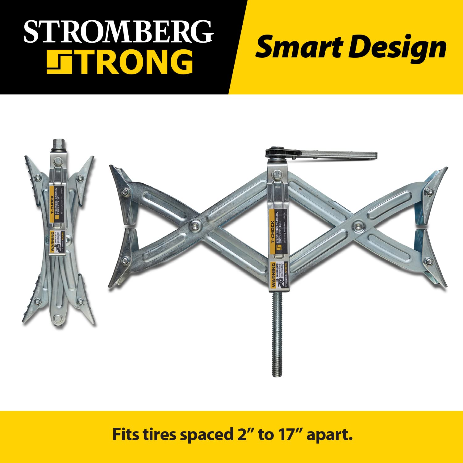 Tandem Axle T-Chock Stromberg Carlson JBP-T217.1 - Heavy Duty RV Wheel Chocks & Tire Stabilizers - Camper Wheel Chock Scissor Stabilizers for RVs, Trailers, and Campers - Fits Tires 2"-17" Apart