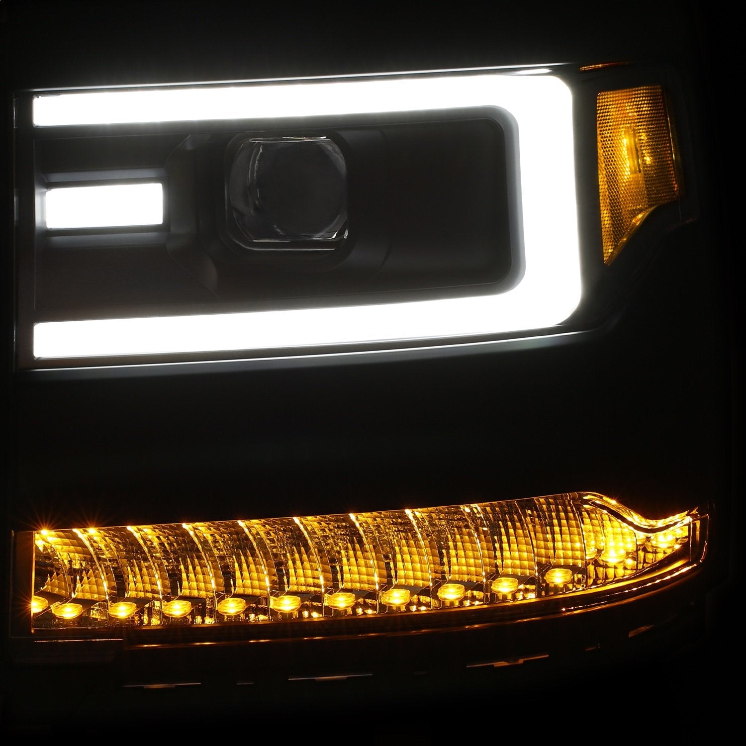 Projector Headlight Set Anzo USA 111375 Clear Lens Black Housing Pair w/Plank Style Switch Back w/Amber Sequential Turn Signal