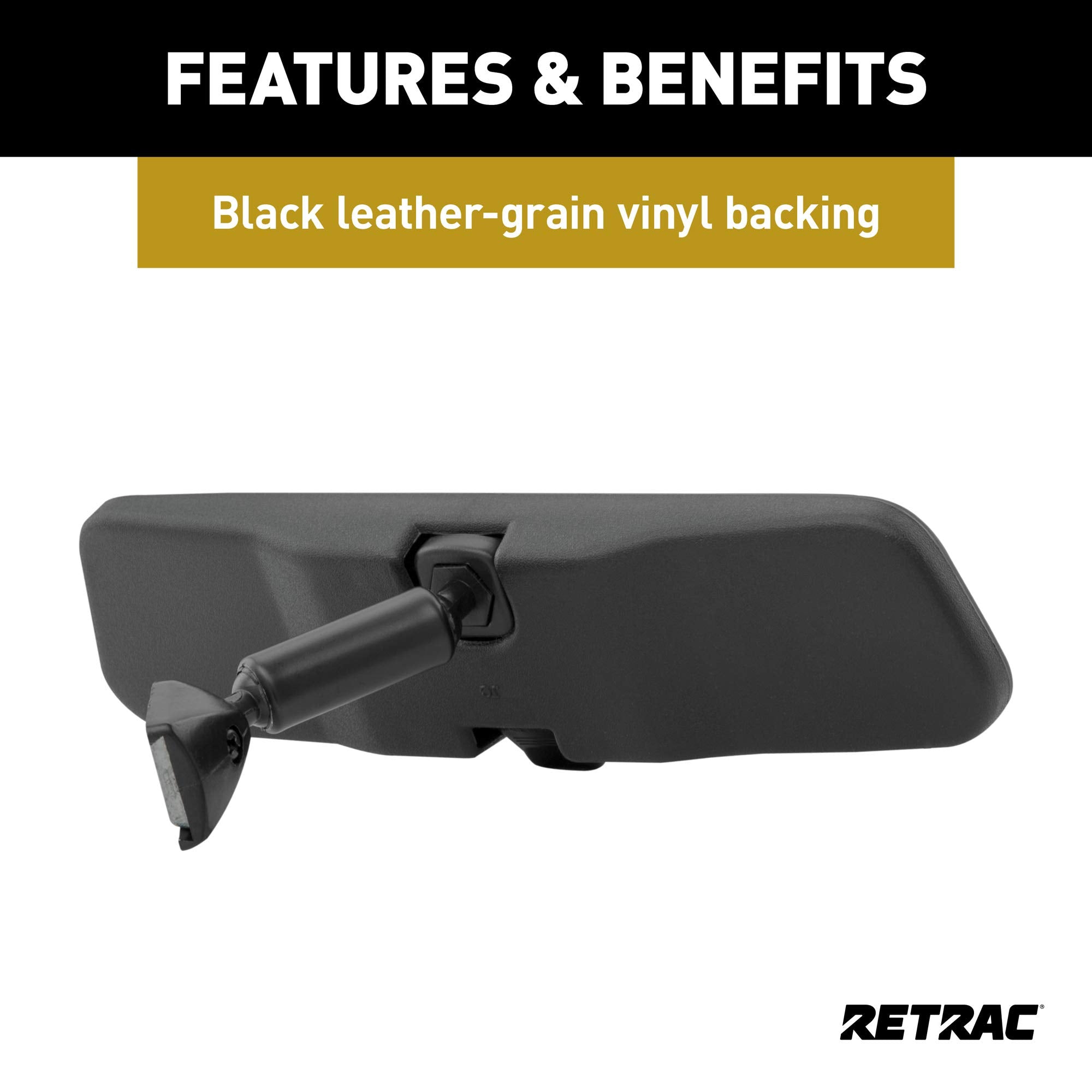 RETRAC Universal 10-Inch Day-Night Stick-On Rear View Mirror, Black Vinyl, Truck, SUV, Van, Car