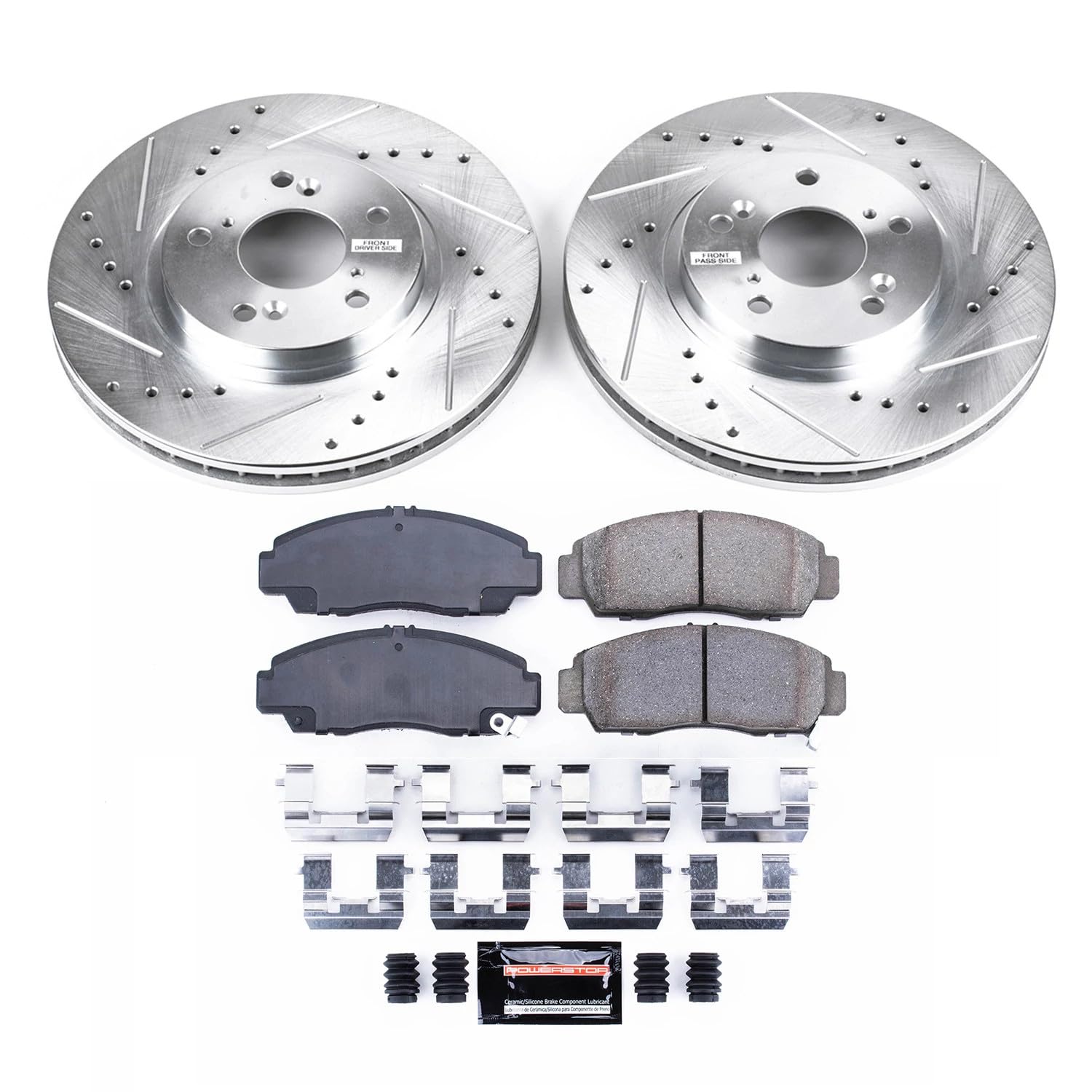 Power Stop K2292 Z23 Carbon Fiber Brake Pads Front with Drilled and Slotted Brake Rotors Kit For Acura CL TL TSX Honda Accord [Application Specific]