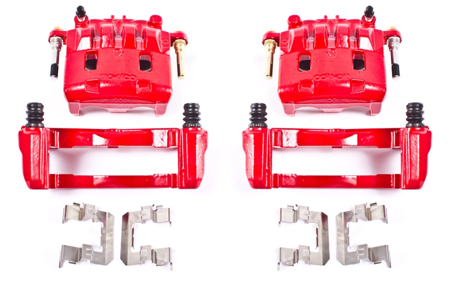 Power Stop Pair of High-Temp Red Powder Coated Front Calipers for Crosstrek, Forester, Impreza, Legacy, Outback, WRX, XV Crosstrek [Model Specific]