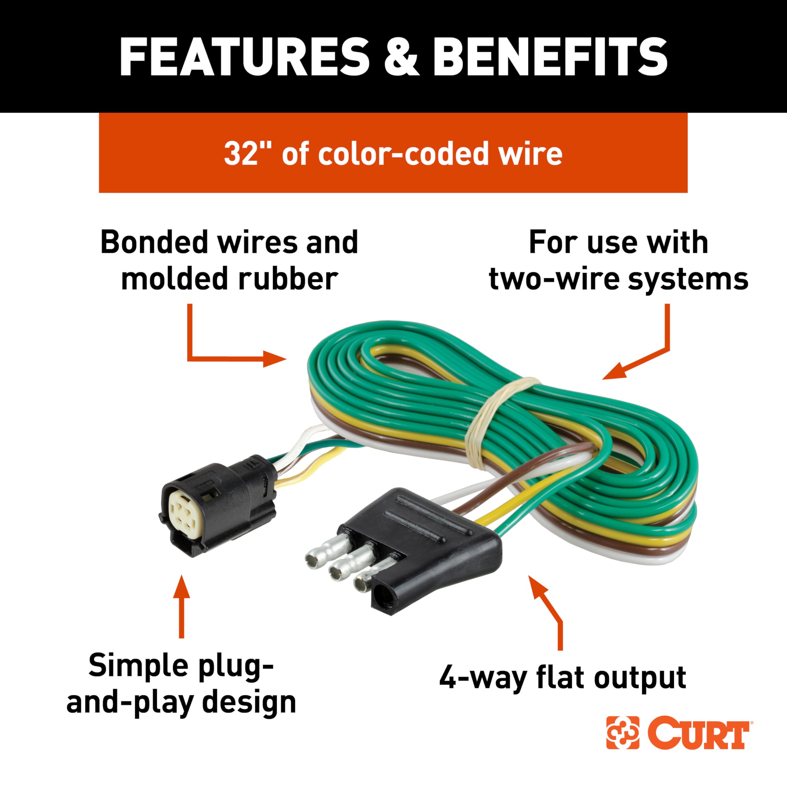 CURT 56503 Custom Vehicle-Side 4-Pin Trailer Wiring Harness, Fits Select Ford Escape