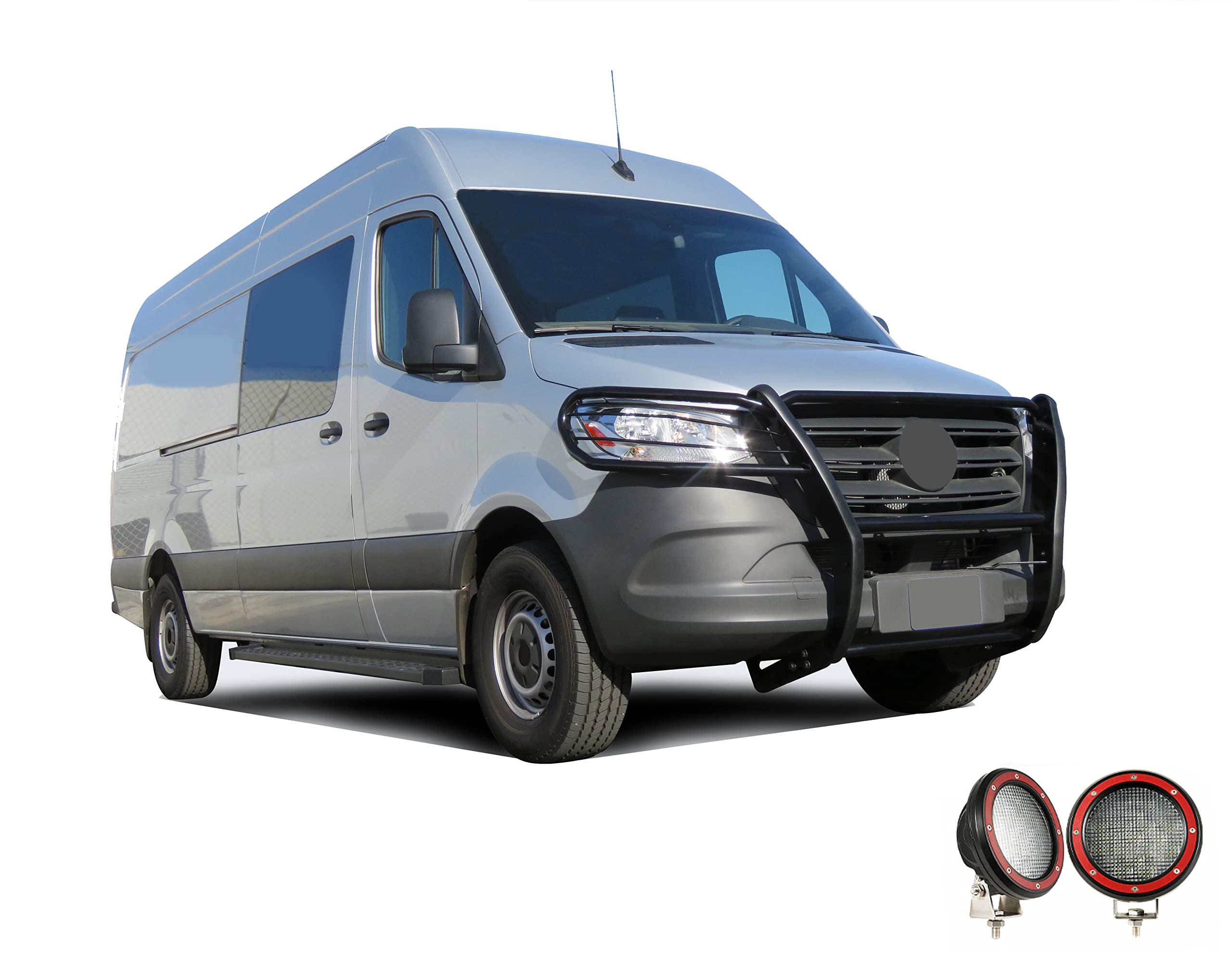 Bumper Guard Modular Black Horse Grille brush Come W/ Pair of 5.3"LED Light Compatible with 19-25-Benz Sprinter 1500/2500/3500/3500XD|19-25 Freightliner Sprinter 1500/2500/3500/3500XD-17D503MA-PLFR
