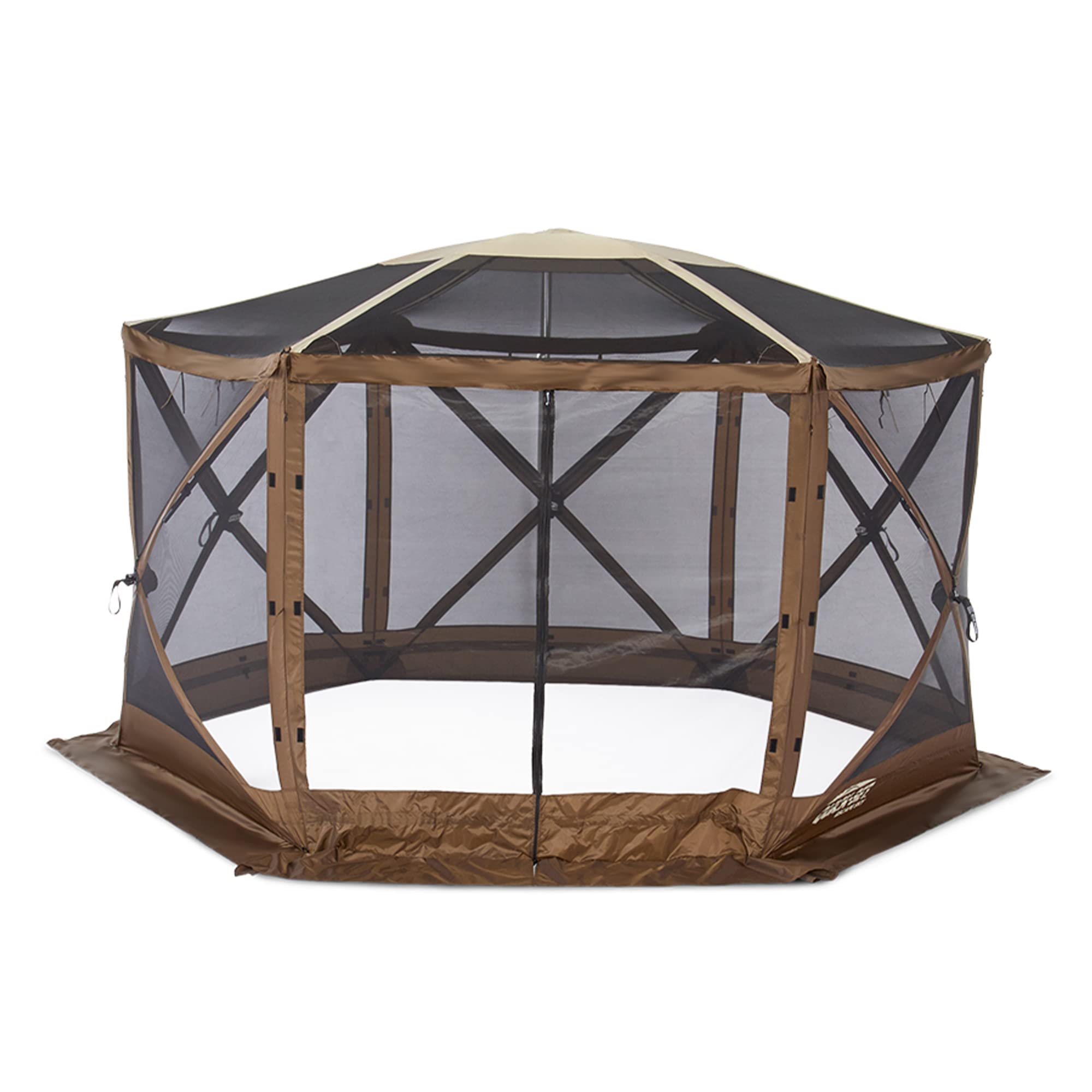 Clam Quick-Set Shelter Sky Screen – 8-Person Pop-Up Tent with Screened Roof for Airflow & Stargazing, 140" x 140", Brown, Instant Setup, Oversized Carry Bag – Camping, Tailgating, Outdoor Use