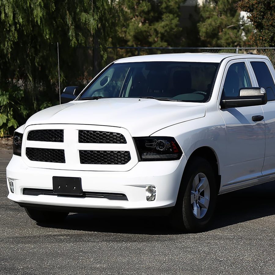 Black Smoke SPEC-D TUNING Projector Headlights + Sequential Switchback LED Signal Strip Compatible with 2009-18 Dodge RAM 1500/2500/3500, 2019-24 Dodge RAM 1500 Left + Right Pair Headlamps Assembly