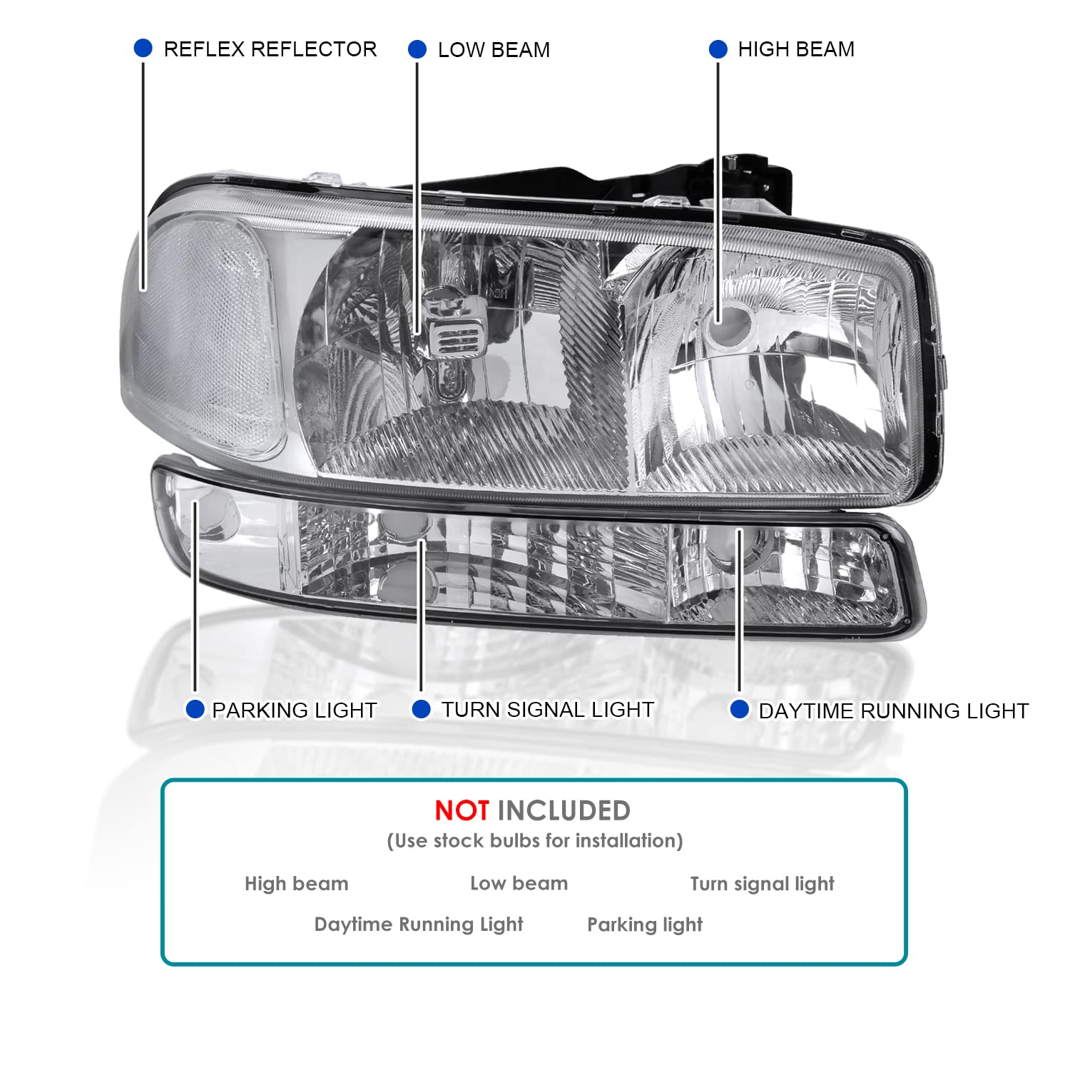Turn Signal Spec-D Tuning Headlights Bumper Lamps Compatible with GMC Sierra 1999-2006, 2000-2006 Yukon XL, L+R Pair Assembly