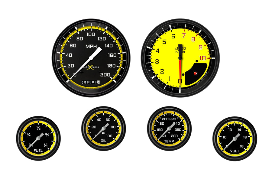 AX351YBLF Classic Instruments AutoCross Yellow 6 Gauge Set