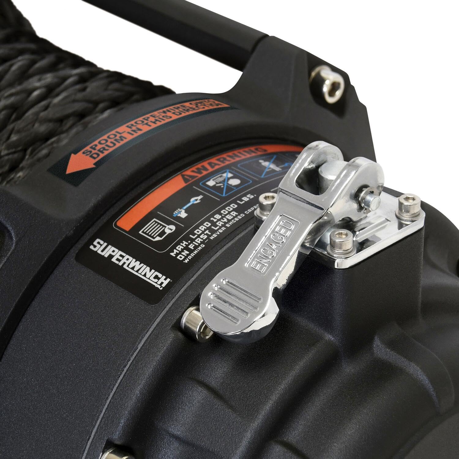 Tiger Shark SUPERWINCH 1518001 12V DC Winch 18,000lb/8165kg Single Line Pull with Hawse Fairlead, 33/64" x 80' Synthetic Rope, Corded Handheld Remote