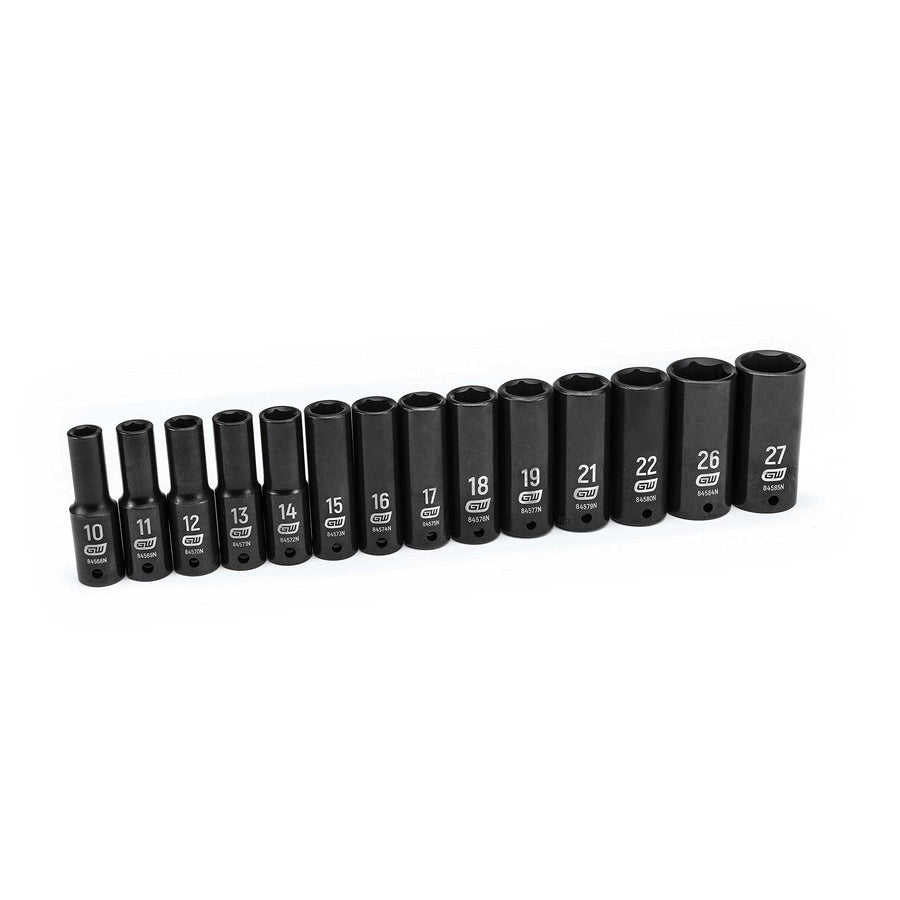 1/2" Drive GEARWRENCH 14 Pc. 6 Pt. Deep Impact Socket Set, Metric - 84955N