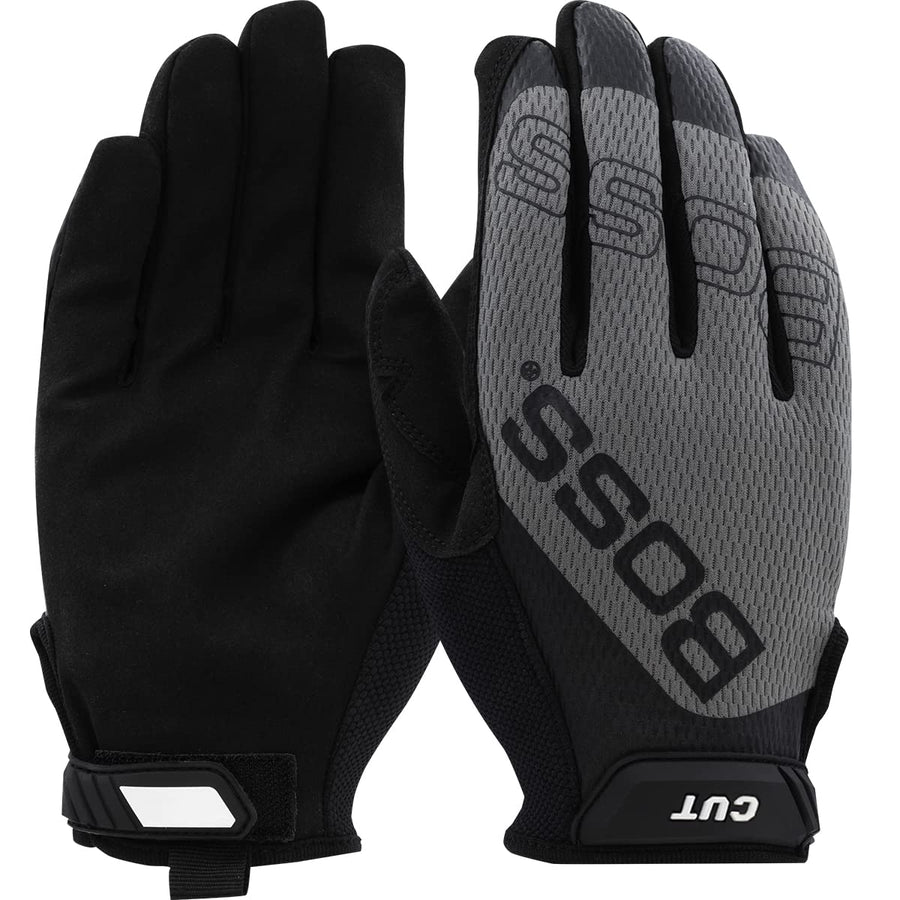 Boss Men's Safety Work Gloves, Synthetic Microfiber Palm, Para-Aramid Cut Lining, ANSI 5 Cut Level, Touchscreen, Enhanced Grip, Gray/Black, X-Large, (120-MC1225T/XL)