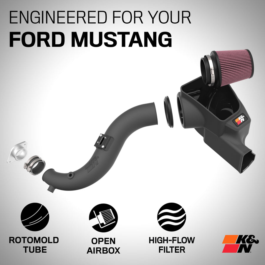 Cold Air Intake System K&N: High-Flow Air Filter, Increase Performance & Acceleration: Compatible with 2024-2025 Ford: Mustang, 63-2627