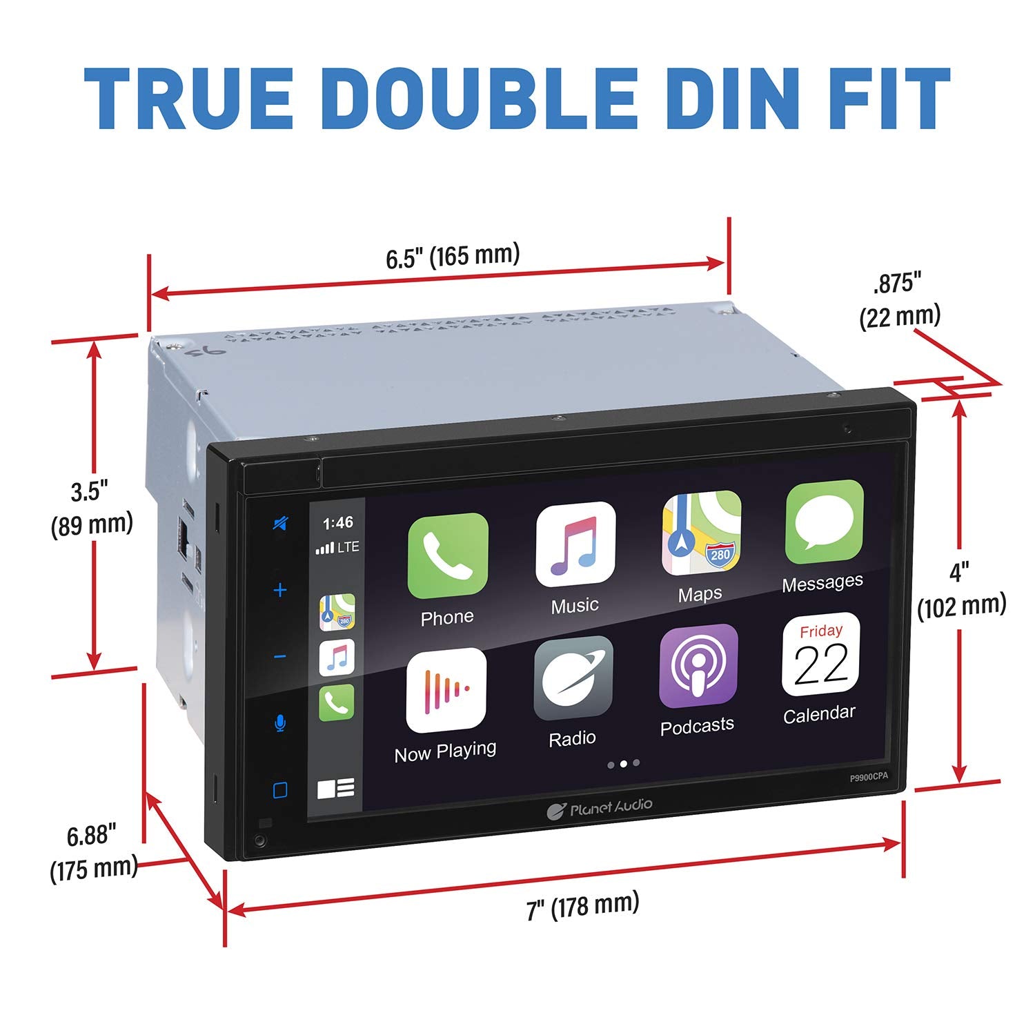 Car Stereo Planet Audio P9900CPA – Wireless CarPlay Android Auto, Double-Din, 6.75 Inch Touchscreen, Bluetooth, No DVD CD Player, Radio Receiver