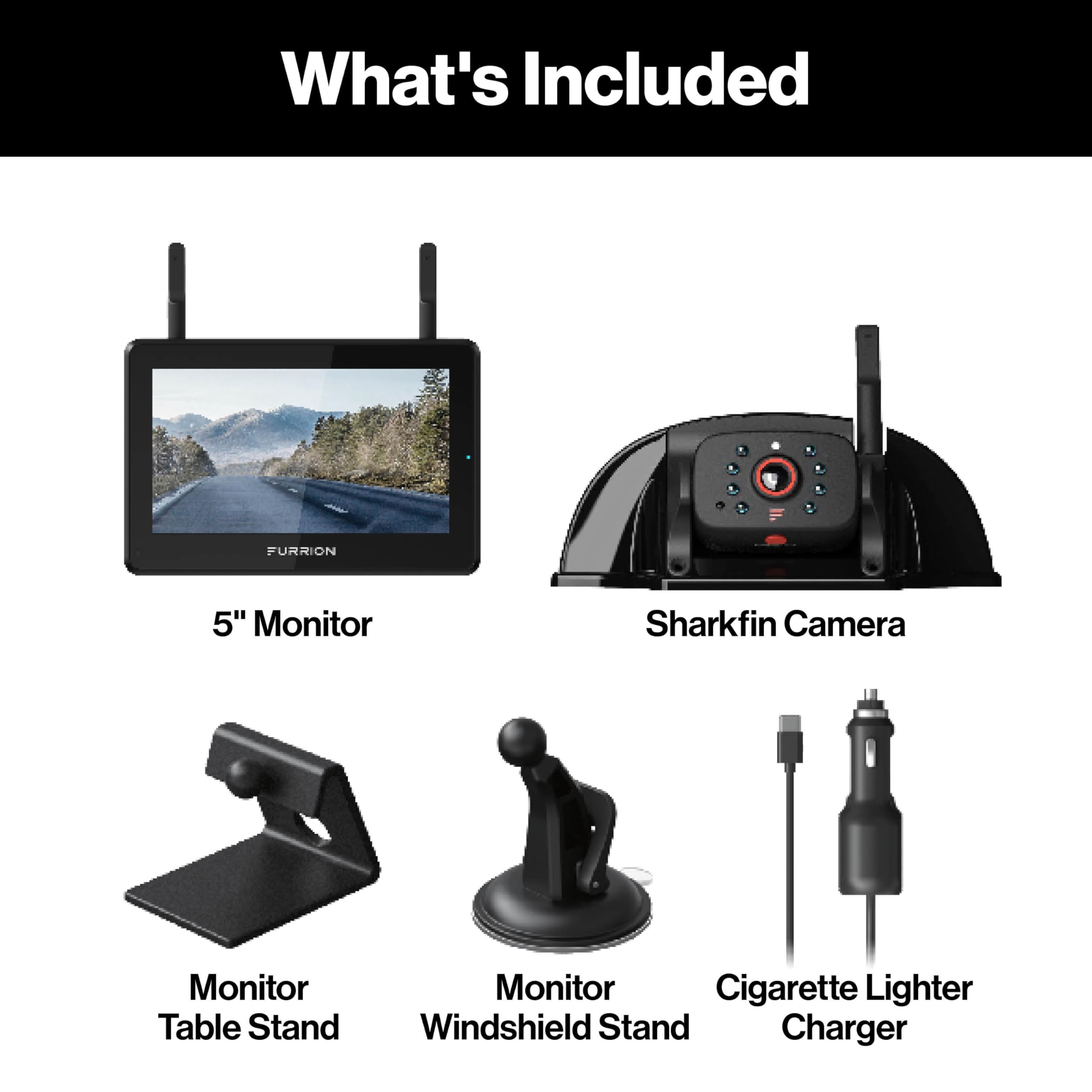 Vision S+ Furrion 2021124370 RV Backup Camera System - 5" Monitor, Rear Sharkfin Camera #FOS5HTASF