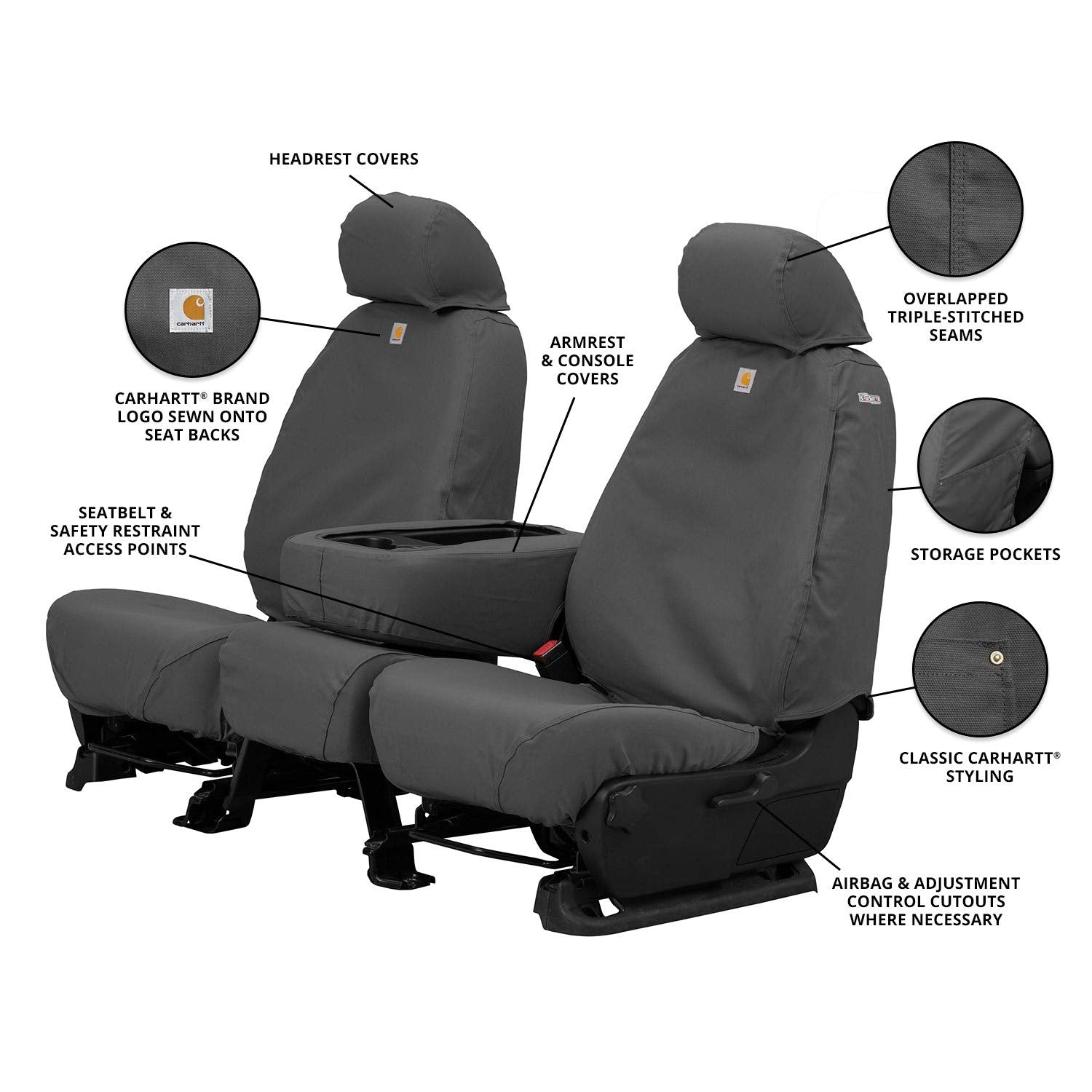 Covercraft Custom Seat Covers Carhartt SeatSaver | Fits 2004-2008 Dodge Ram 1500/2500/3500 Quad Cab | 2nd Row 40/60 Bench Seat, Duck Weave Gravel