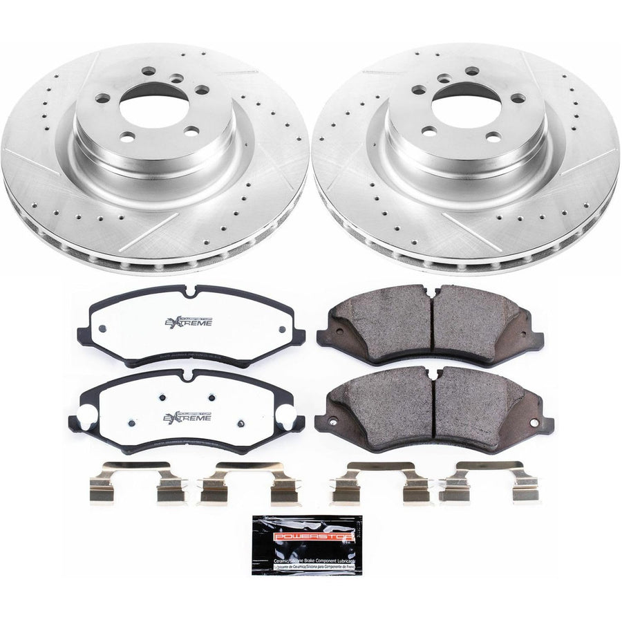 Front Brake Kit Power Stop For 2010 2011 2012 Land Rover Range Rover - Truck & Tow Carbon Fiber Ceramic Brake Pads & Drilled and Slotted Rotors Replacement, K6475-36