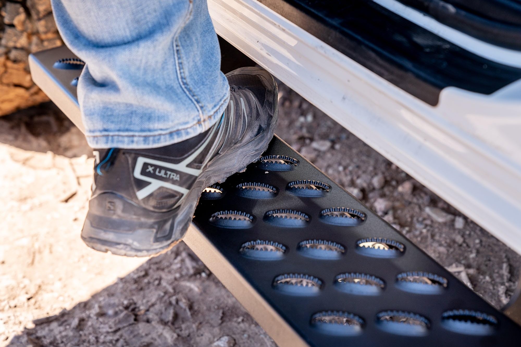 Running Boards Raptor Series Steps 6.5in Wide Sawtooth Grip Black Aluminum Compatible with 07-21 Tundra CrewMax Cab