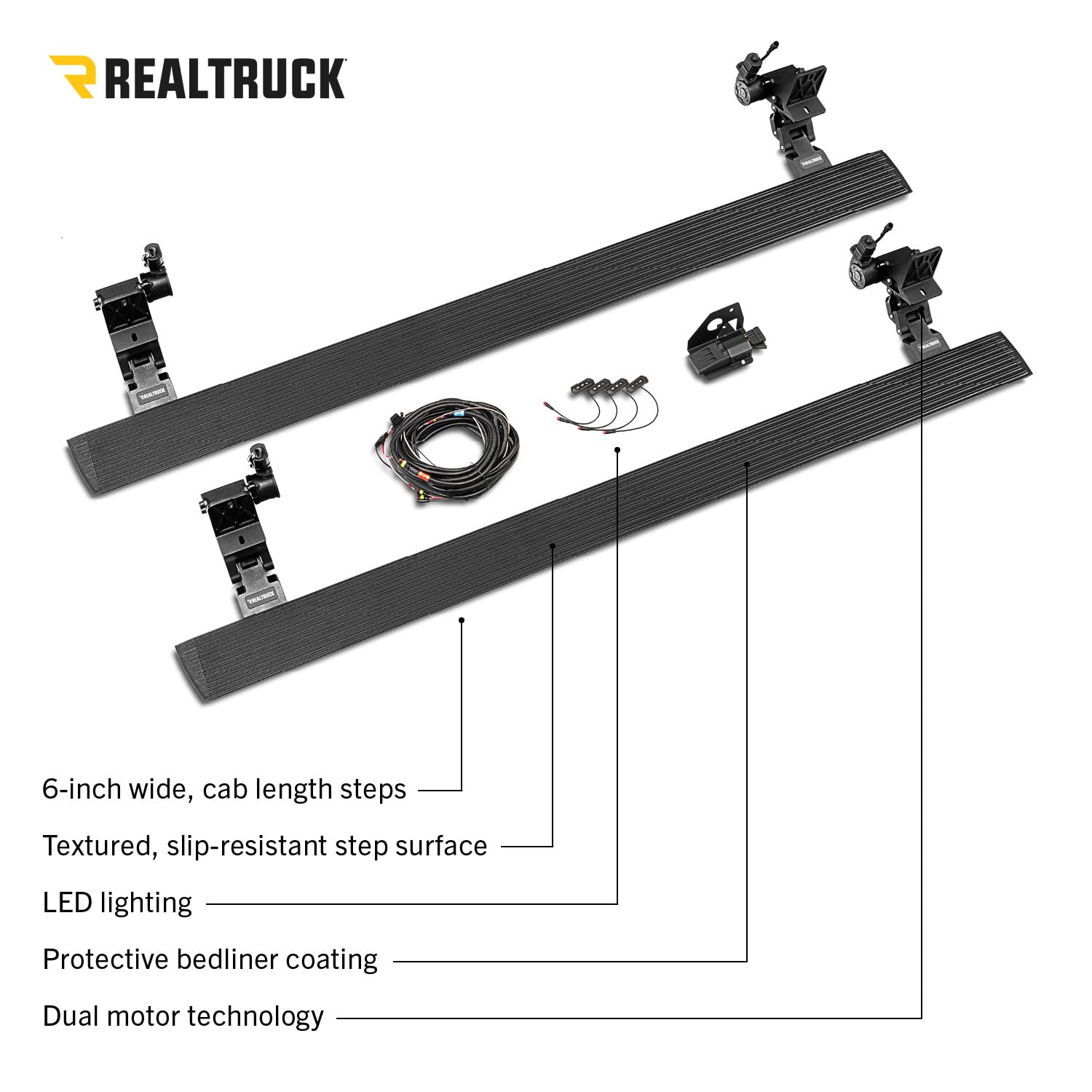 Volt RealTruck Power Running Boards for Jeep Wrangler JK (2007-2018) 2-Door | Aluminum, Protective Bedliner Coating | 20492652T | Electric Powerstep & Retractable Steps