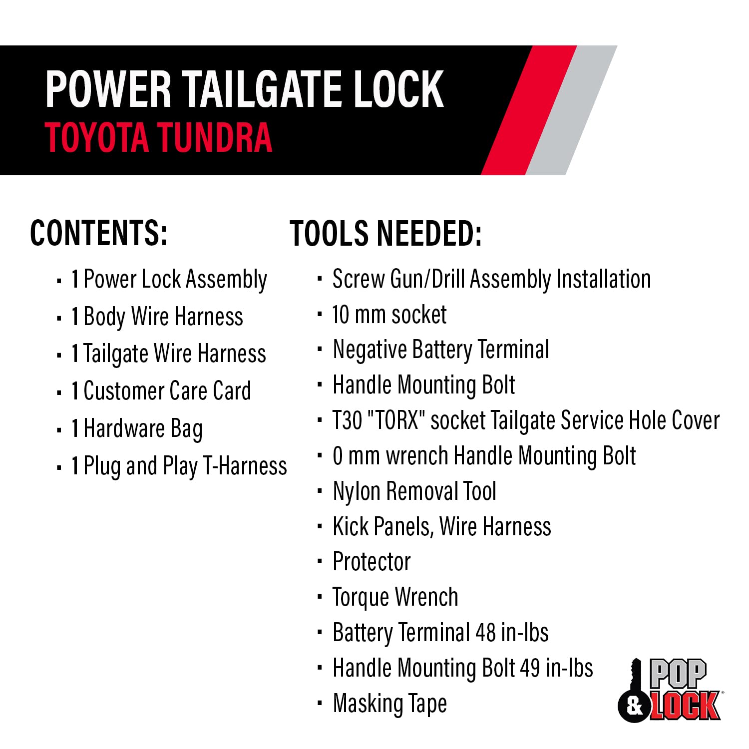 Pop N Lock PL8547TUN: Heavy Duty Power Tailgate Lock W/Plug & Play T-Harness 14-21 Toyota Tundra, Multicolor