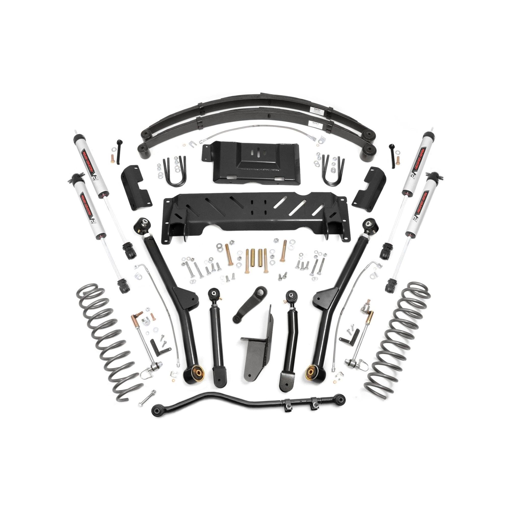 4.5" Rough Country Lift Kit w/ V2 Shocks, Full Rear Leaf Springs & Adjustable Control Arms for Jeep Cherokee XJ (1984-2001) 2.5L/4.0L w/ NP242 Transfer Case