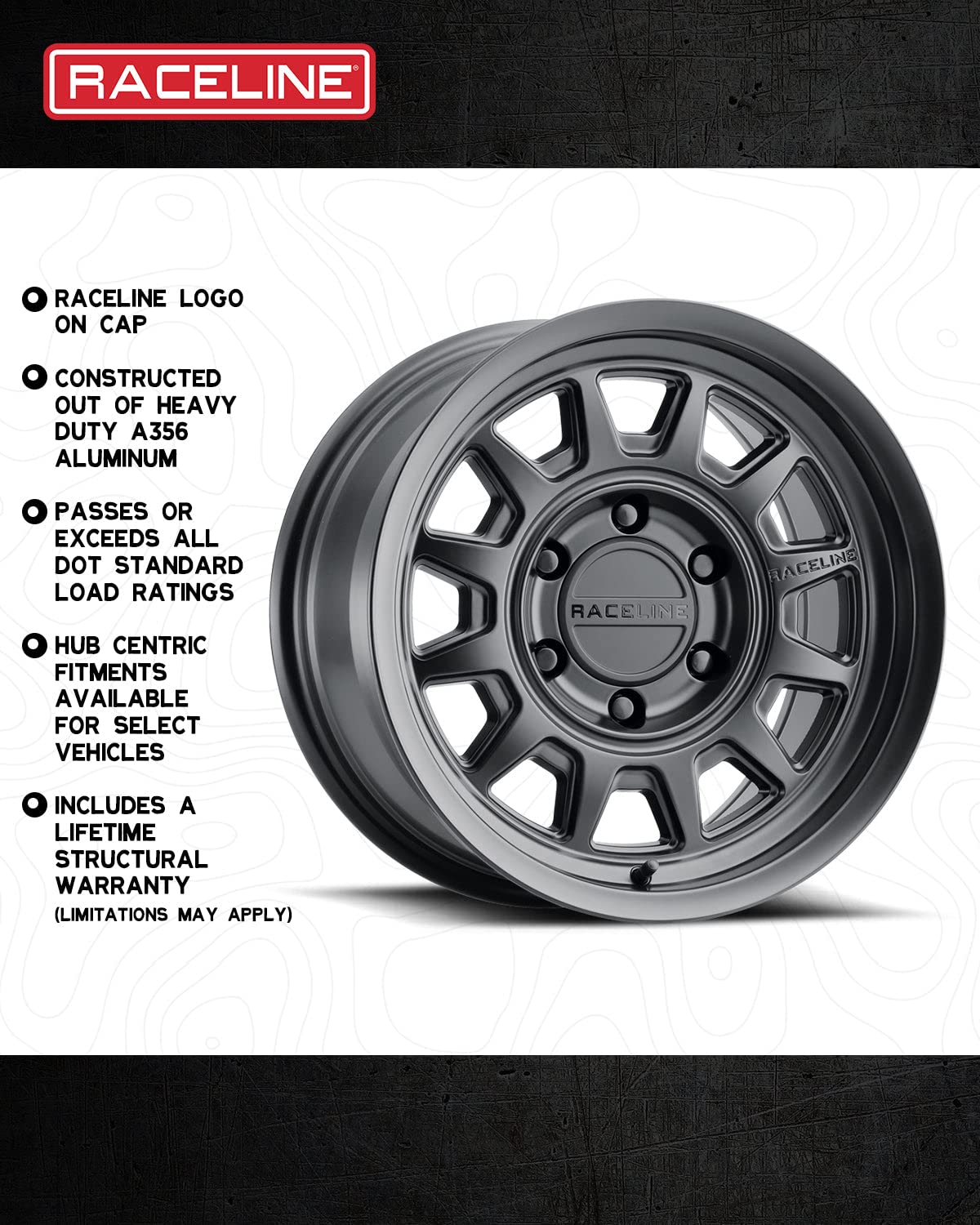 Raceline 952B AERO HD Wheels Satin Black 16X8"6X139.7 Bolt Pattern -6mm Offset/(4.23"B/S) 12 Spoke Aluminum Passenger Car Wheels, Full Size Replacement Black Car Rims