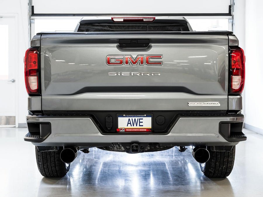 4th Gen GM 1500 AWE Tuning 5.3L 0FG Catback Split Rear Exit (Flat Bumper) - Quad Diamond Tips - 3015-33206