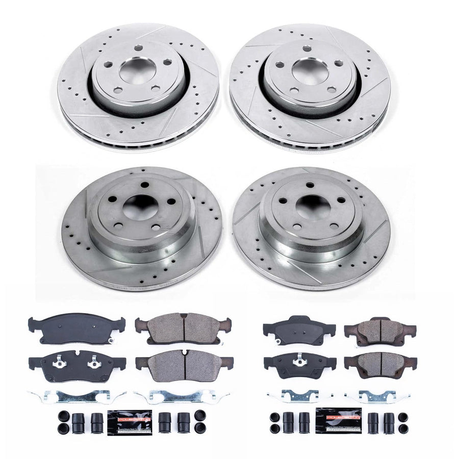 Power Stop Brake Kit Z23 Carbon Fiber Brake Pads For [Application Specific For Models With 330mm Front Rotors; Solid Rear Rotors] with Drilled and Slotted Brake Rotors Kit K5952 Front and Rear