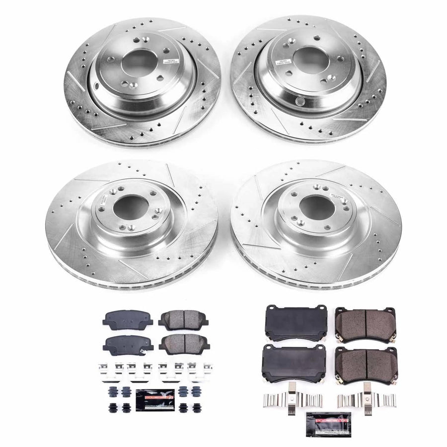 Power Stop K6312 Z23 Carbon Fiber Brake Pads Front and Rear with Drilled & Slotted Brake Rotors Kit For Hyundai Equus 2011 [Model Specific]
