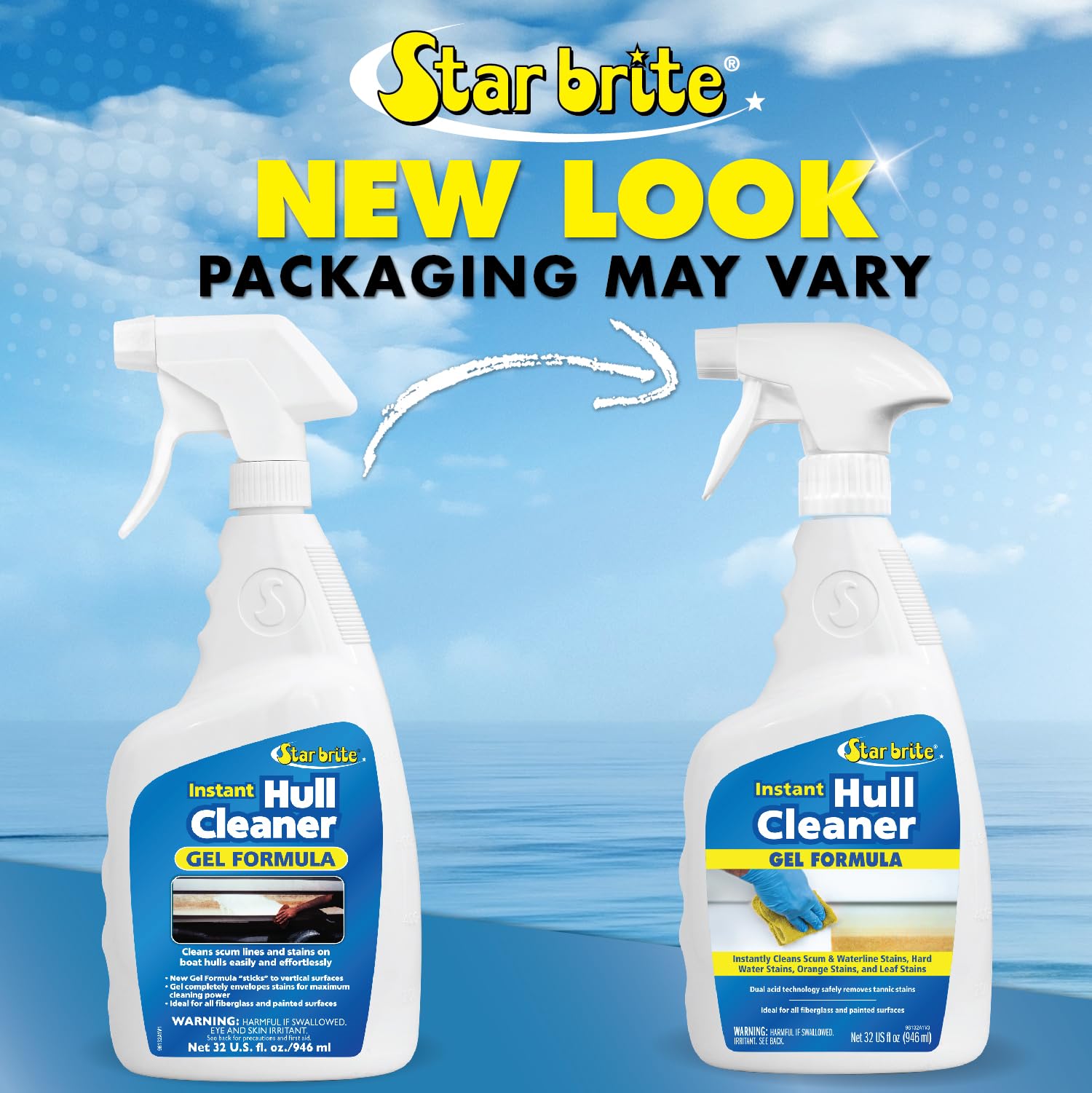 Instant Hull Cleaner STAR BRITE - 32 Oz Gel Spray - Easily Remove Stains, Scum Lines & Grime on Boat Hulls, Fiberglass, Plastic & Painted Surfaces - Easy to Use Formula (096132)