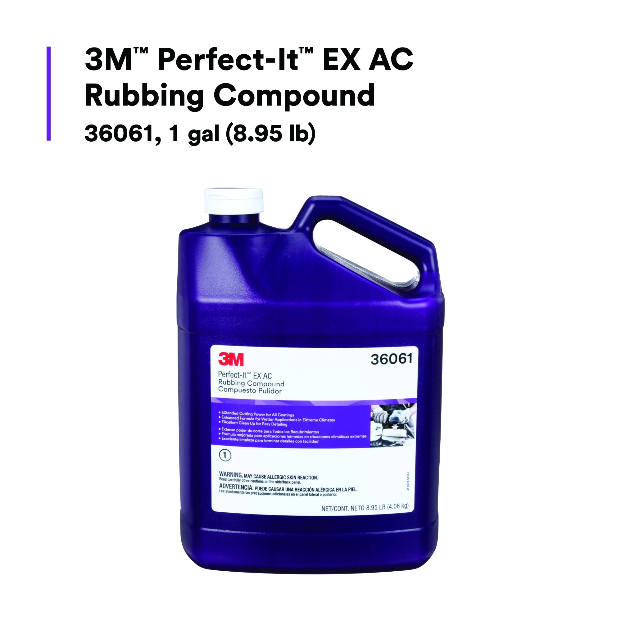 3M Perfect-It EX AC Rubbing Compound, 36061, Fast Cutting, High Performing, 1 gal (8.95 lb)
