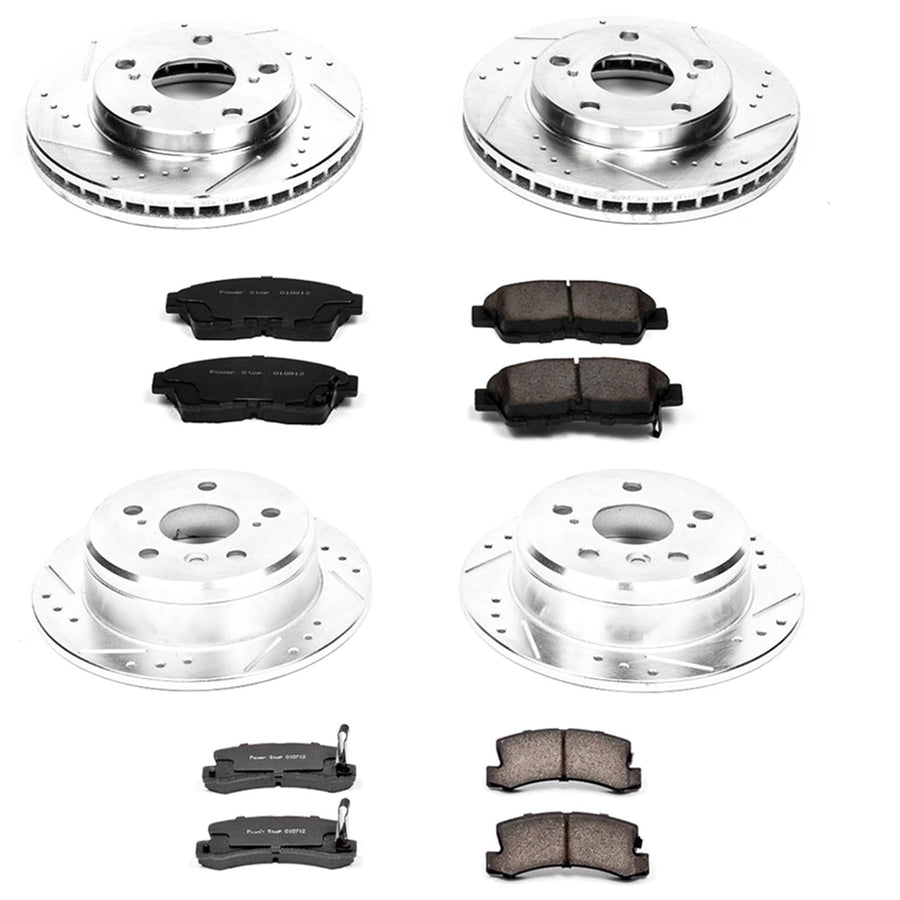 Power Stop K1053 Z23 Carbon Fiber Brake Pads Front and Rear with Drilled & Slotted Brake Rotors Kit For Toyota Camry 1992-1996 [Model Specific]