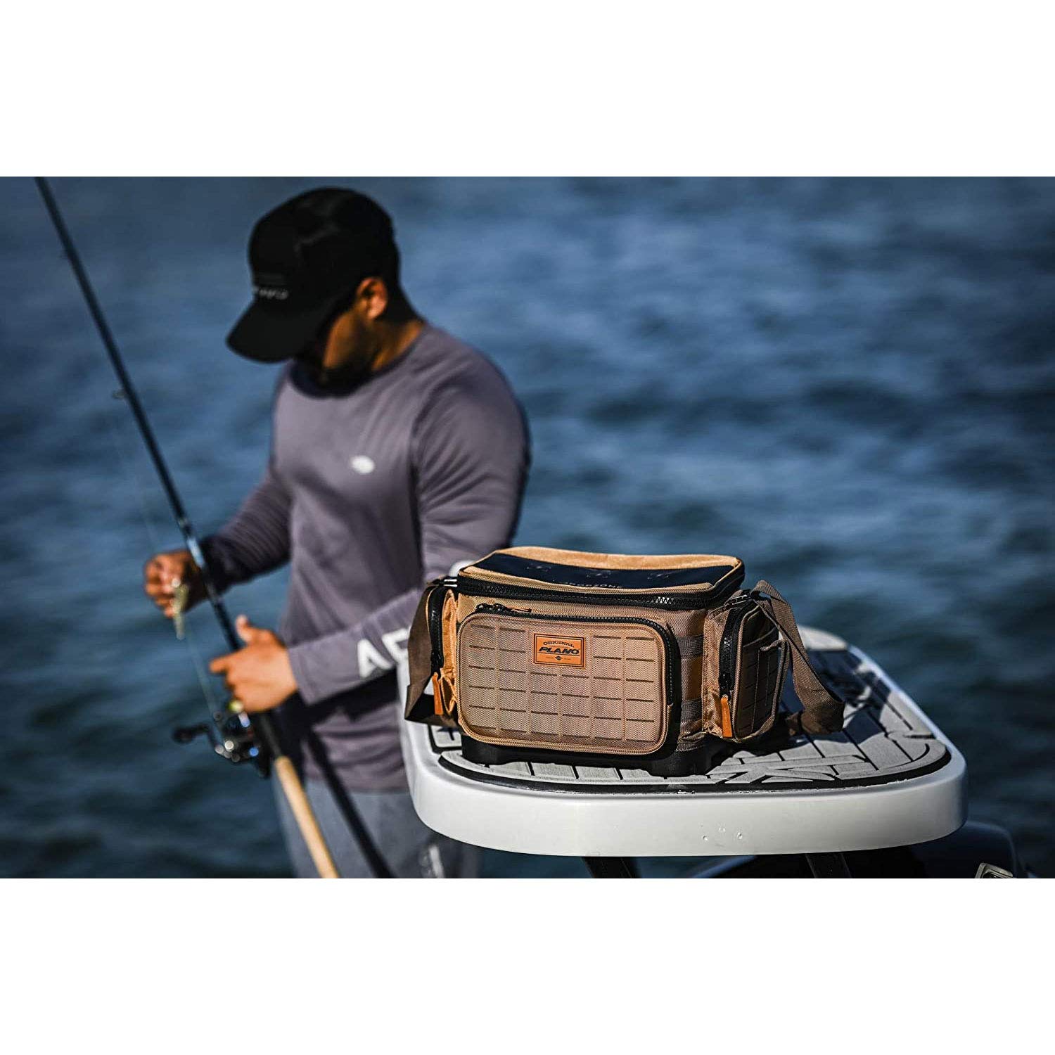 3700 XL Plano Guide Series Tackle Bag, Beige 1680 Denier Fabric with Waterproof Base, Includes 10 StowAway Utility Organization Boxes, Large Premium Fishing Storage