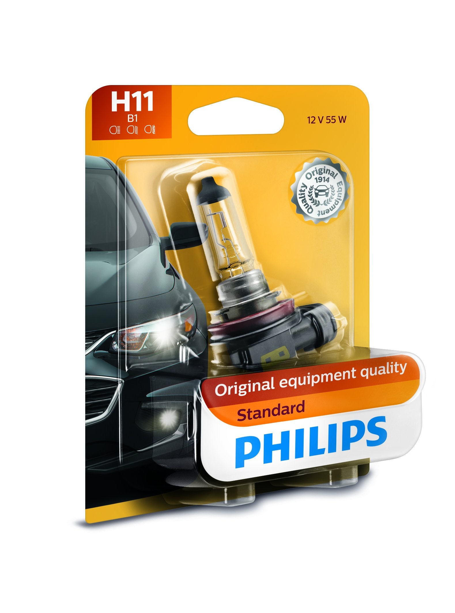 H11 Philips Standard Halogen Replacement Headlight Bulb, 1 Pack 12362B1