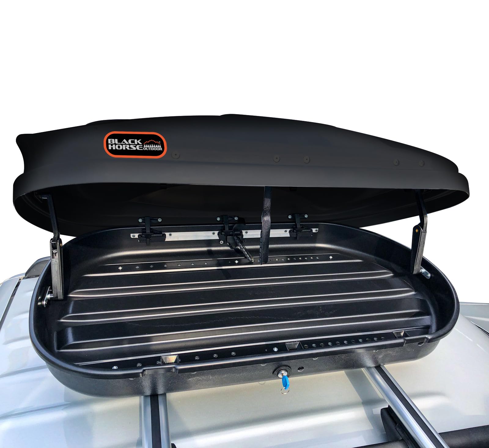 Rooftop Cargo Carrier Black Horse ABS + PMMA Hard Shell, 9 Cubic Feet Waterproof Car Roof Cargo Carrier Box w/Dual Side Opening, Security Key, 165lbs Capacity, for 28" to 80" Wide Crossbar Rack