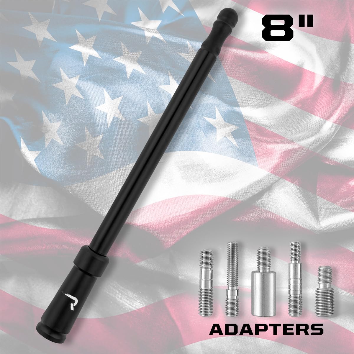 8" RECON Aluminum Antenna Mast Style (Fits OEM Factory Threaded Antenna) Truck Antenna - Multiple Color Options (Black, Chrome, Red, White, Blue) (Black)