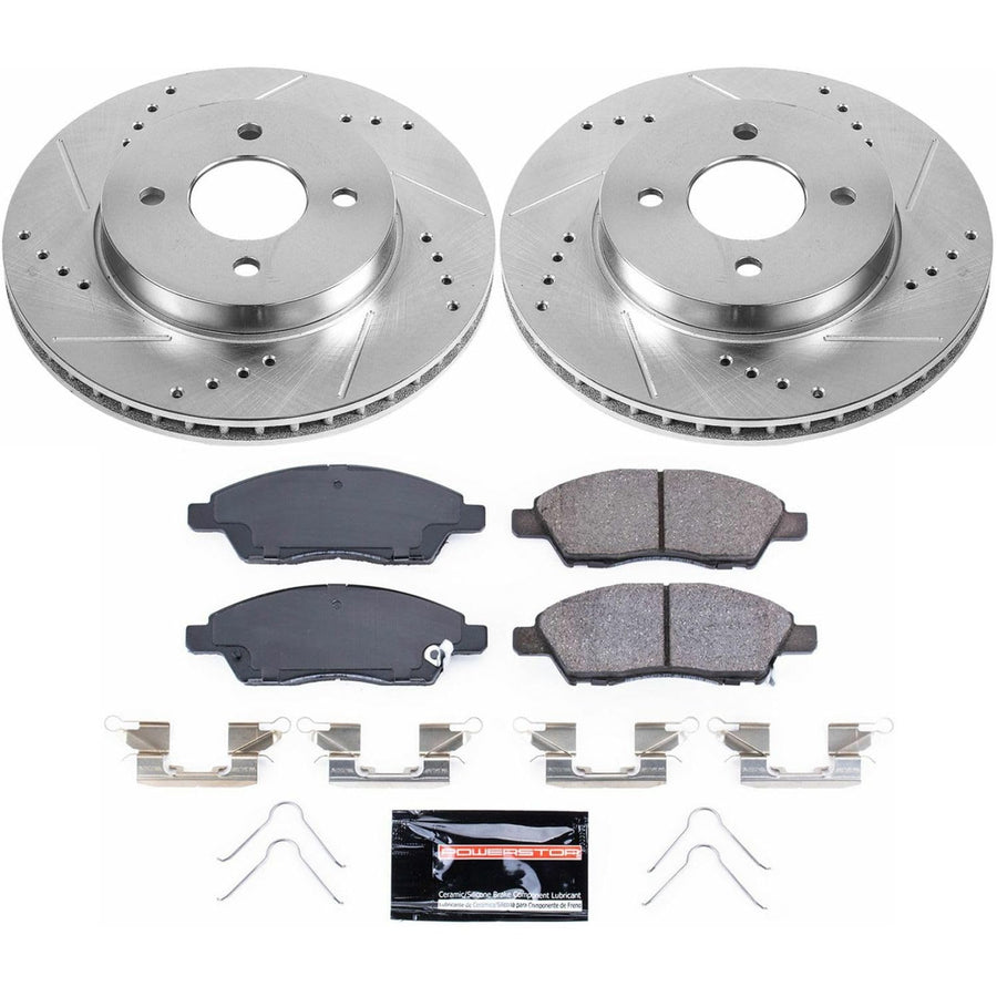 Power Stop K6096 Z23 Carbon Fiber Brake Pads with Drilled & Slotted Brake Rotors Kit For Nissan Versa 2012-2019, Nissan Versa Note 2014-2019 [Model Specific]