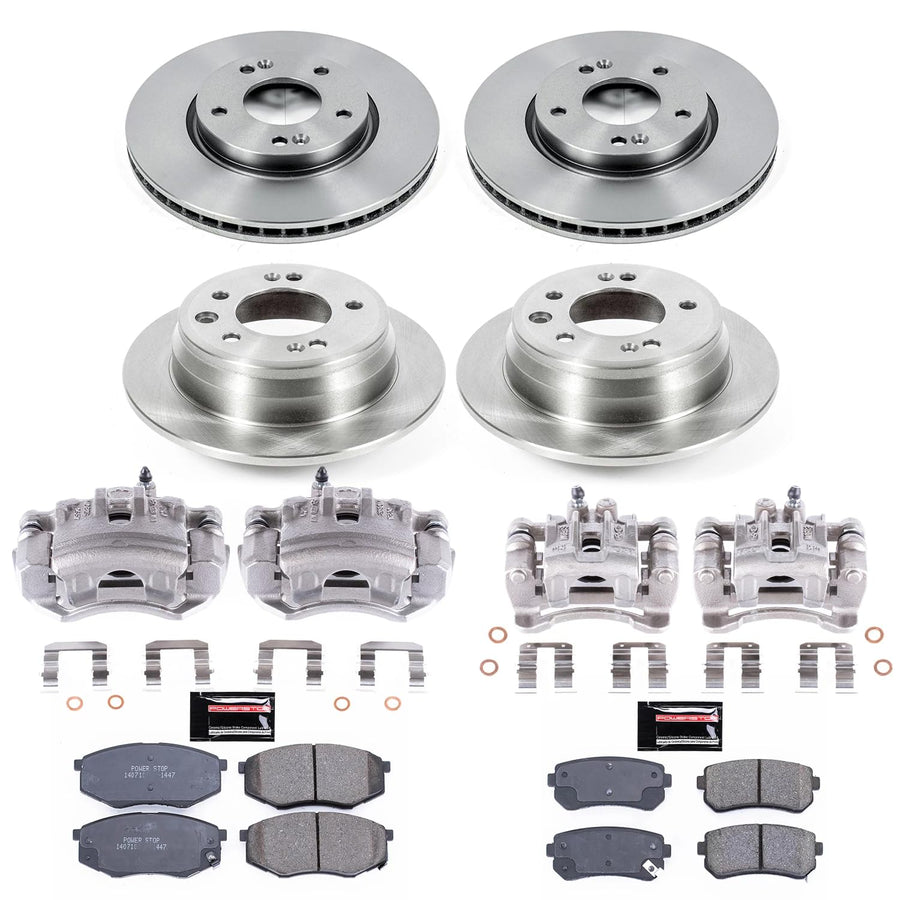 Power Stop KCOE5807 Front and Rear Stock Replacement Brake Kit-Drilled/Slotted Rotors, Ceramic Brake Pads & Calipers For Hyundai Tucson 2010-2011, Kia Sportage 2011 [Model Specific]