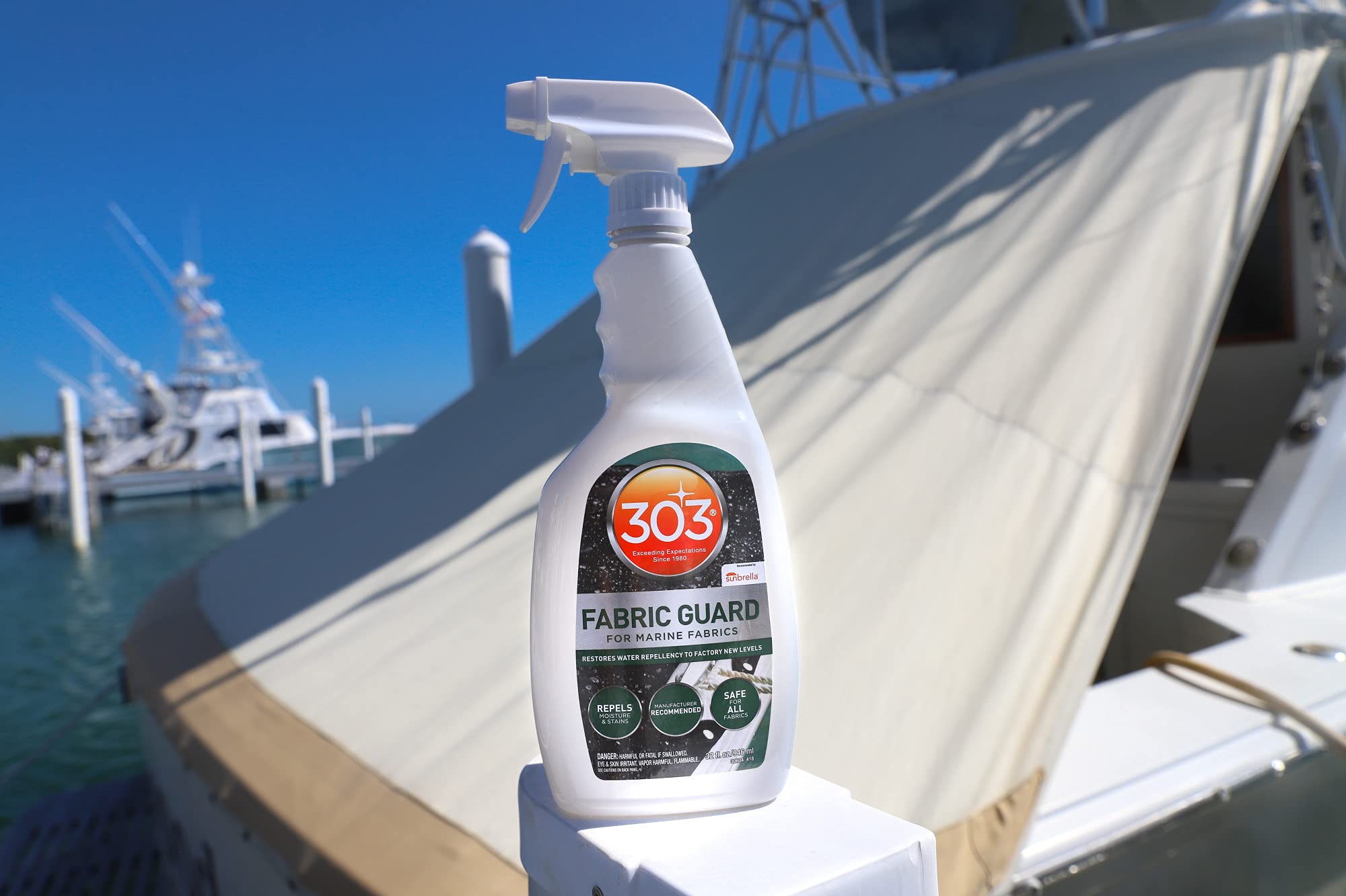 303 Marine Fabric Guard - Restores Repellency Water and Stain To Factory New Levels, Simple and Easy To Use, Manufacturer Recommended, Safe For All Fabrics, 32oz (30604CSR)