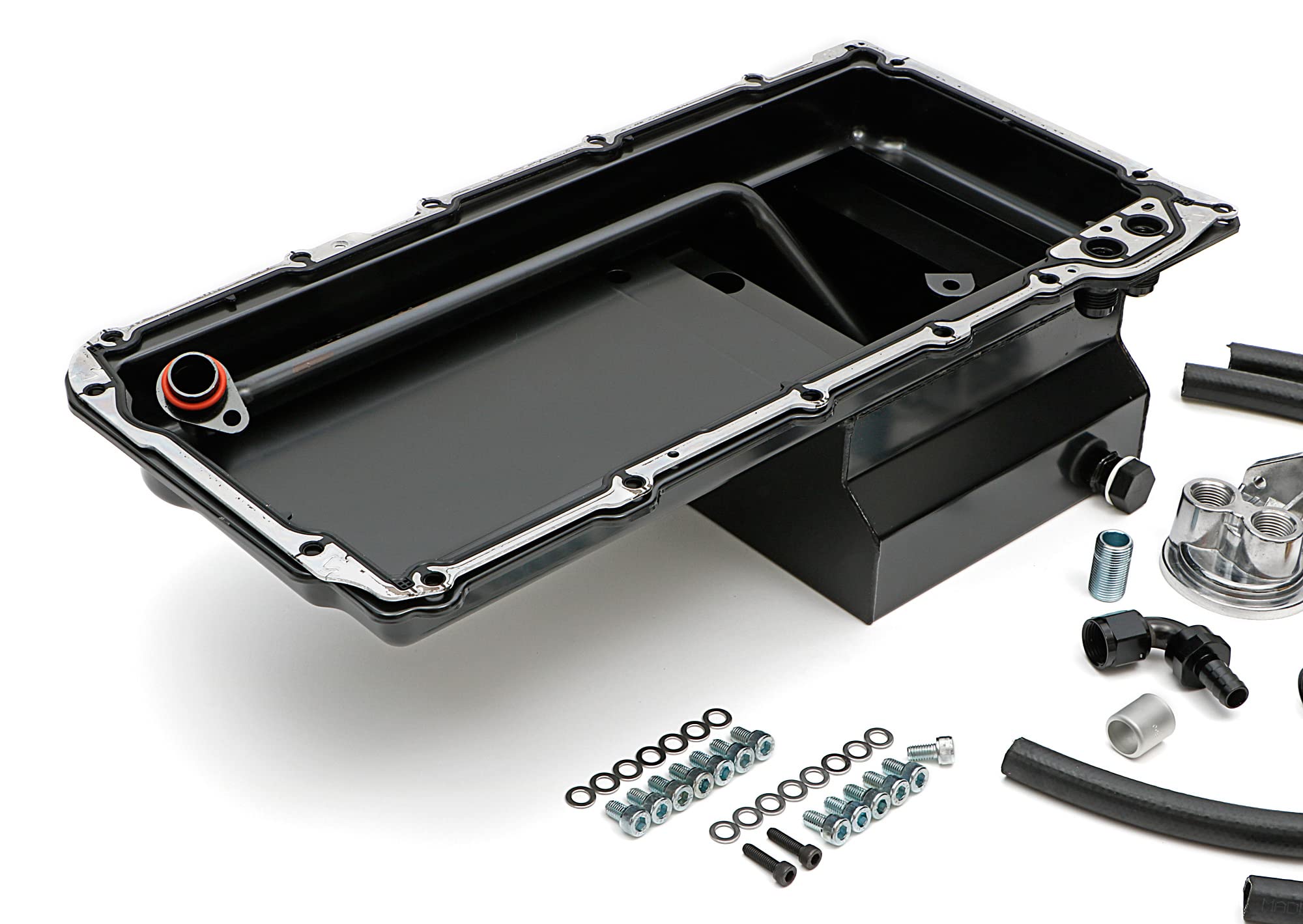 LS SWAP OIL PAN/FILTER RELOCATION KIT - TRANS-DAPT PERFORMANCE; SINGLE FILTER; VERTICAL PORT; BLACK PAN (0180)